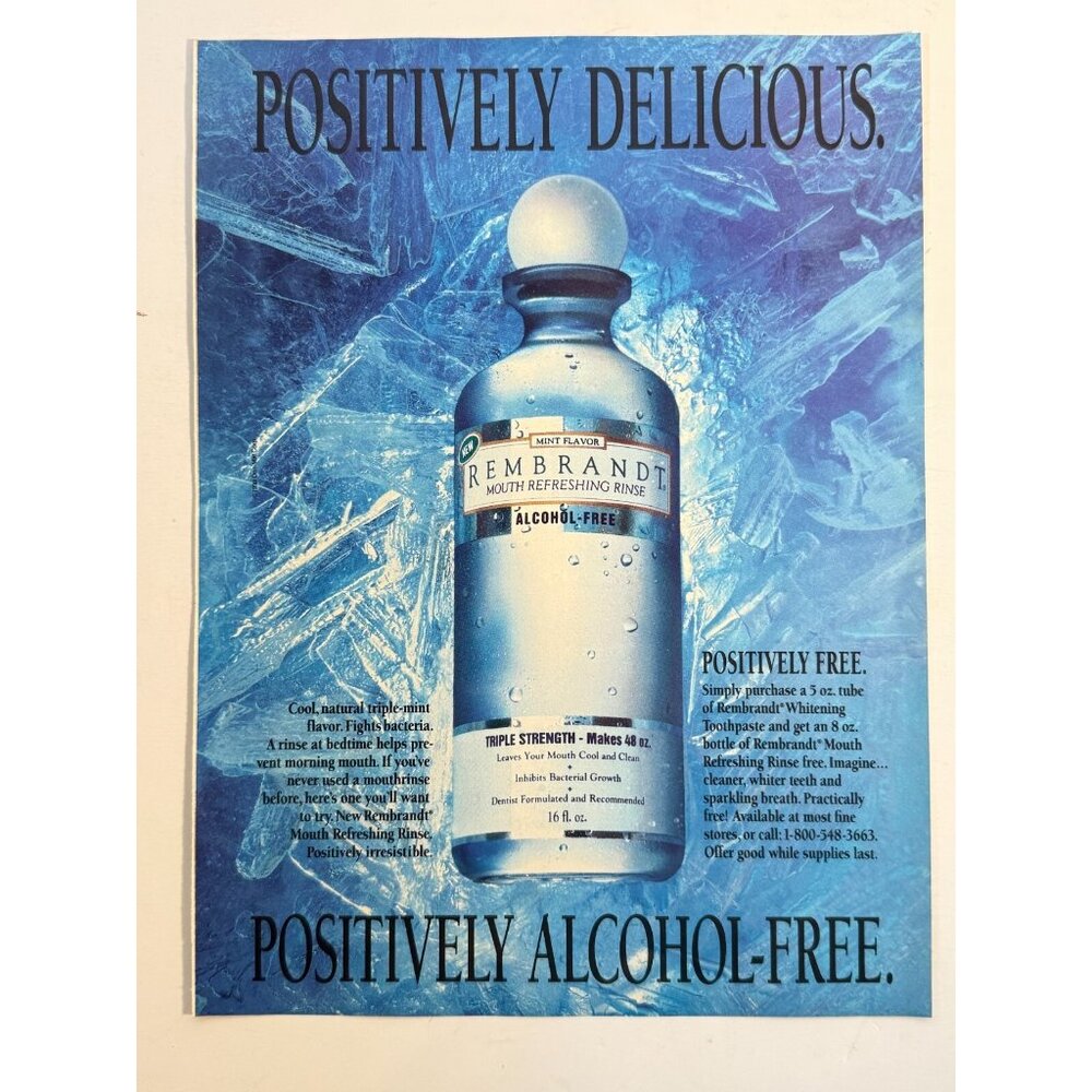 Vintage 1993 Rembrandt Mouth Wash Mint Flavor Beauty Advertisement Print Ad